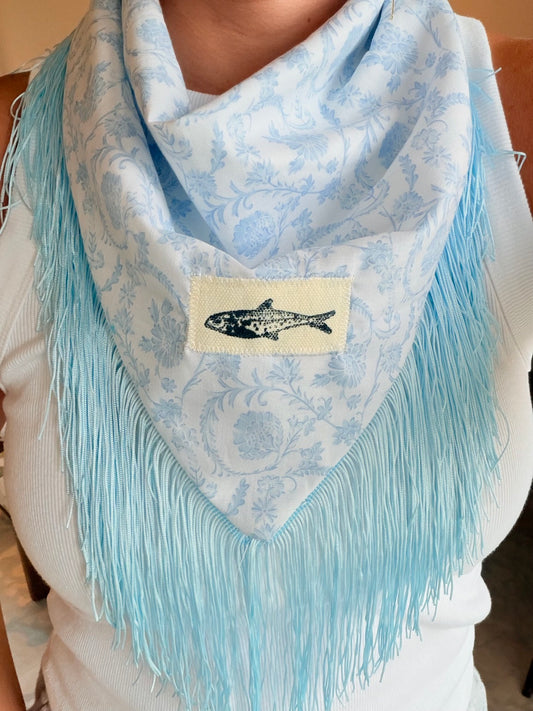 Blue Floral Scarf / Reversible