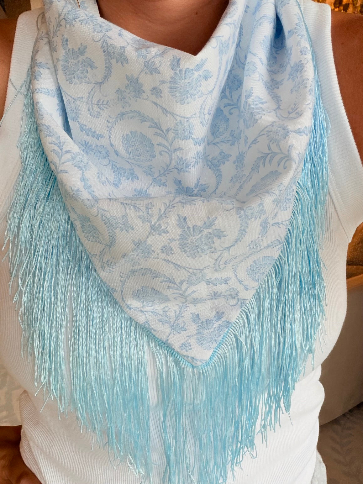 Blue Floral Scarf / Reversible