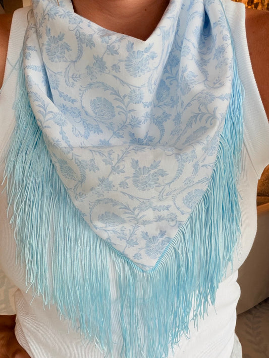 Blue Floral Scarf / Reversible